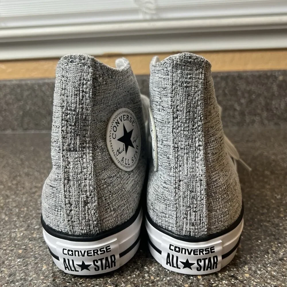 Converse All Star Hi-Top Gray Glitter Canvas Sneaker Womens Sz 7.5 Lace Up Shoes